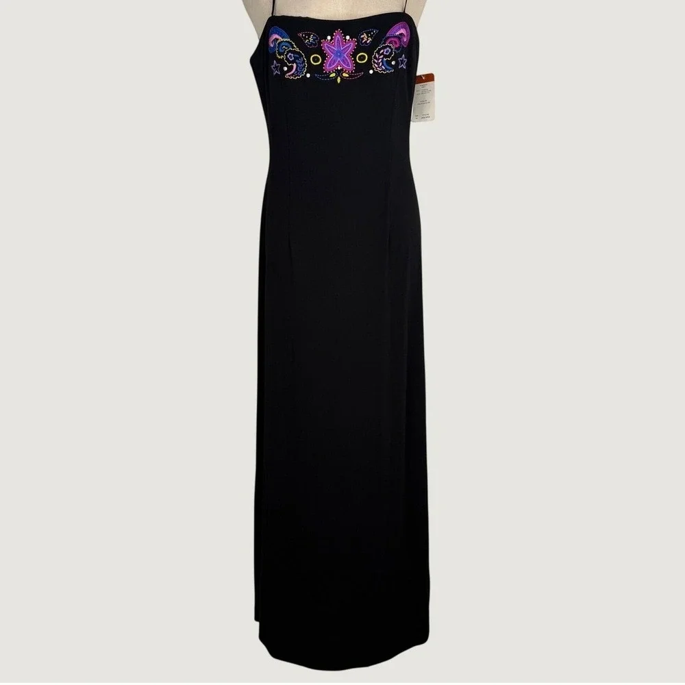 Adrianna Papell Boutique Y2K Embroidered‎ Strapless Maxi Dress Floral Sz 14 NEW